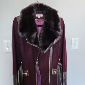 Via Spiga Wool Dress Coat Faux fur and Leather - Size 8